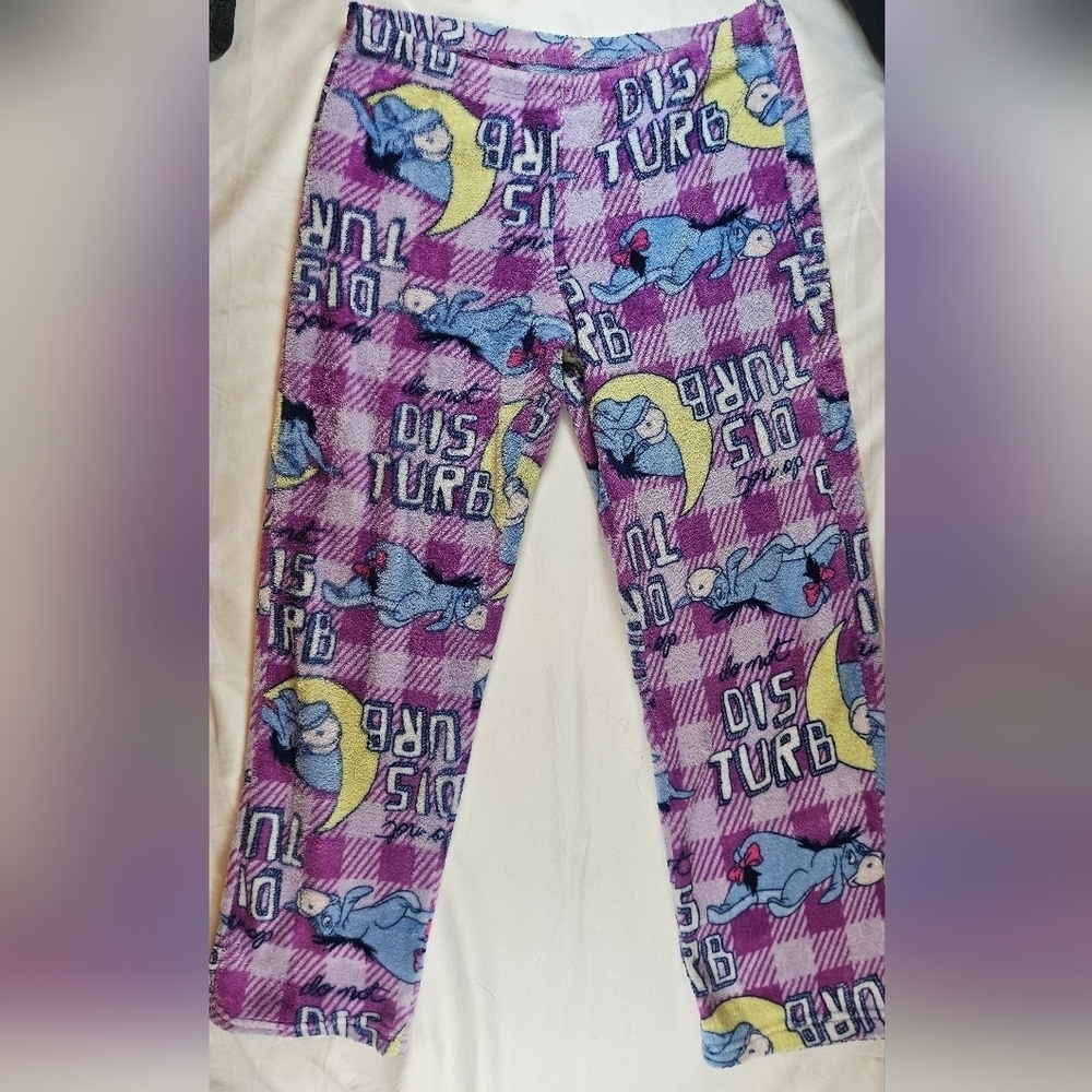Disney Womens Purple Plaid Eeyore Fleece Elastic Waist Pajama Pants Size Medium - Picture 1 of 12